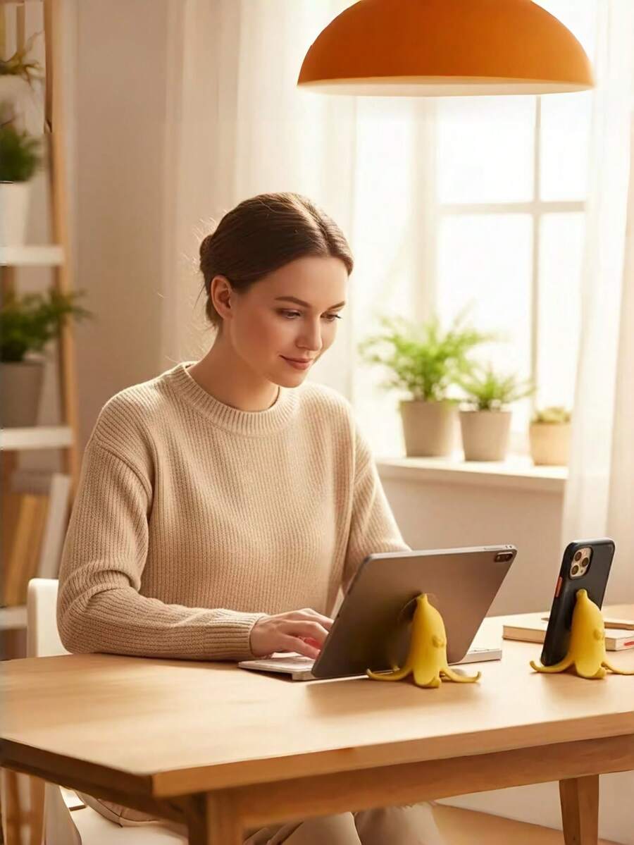 1 pieza Soporte con forma de plátano, decoración de escritorio, soporte multifuncional para teléfono y tableta, soporte de escritorio antideslizante, accesorio de escritorio lindo, soporte estable para teléfono y tableta