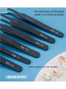 6pcs ESD Stainless Steel Tweezers Set - Anti-Static High Precision For DIY Electronics Repair & Model Building - Ergonomic Grip With Protective Covers - Clip Set 6pcs - View 3