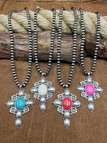 2026新款复古西部牛仔/仿珍珠CCB串珠个性化西部牛仔十字架吊坠项链，双层设计，可自由搭配，适合日常佩戴或作为礼物，节日项链 | 波西米亚风格 | 手工制作，波西米亚风格首饰。这是重要节日礼物的完美之选，佩戴后您一定会收到赞美。请立即将其添加到您的首饰收藏中！如果您满意，请留下五星好评并分享您的美照。 - 西部牛仔風格 - 查看 6