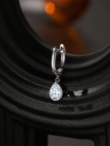 1Pc Teardrop-Shaped Piercing 925 Sterling Silver Moissanite Ear Pendant 18K Gold Plated For Women Daily Wear Party Anniversary Valentine's Day Wedding Bridal Jewelry - Silver - View 4