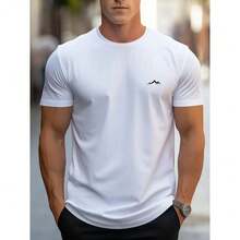 Camiseta Masculina Casual Estampa Minimalista Montanha Camisa De Algodão Fio 30.1 Blusa Manga Curta, Gola Redonda Com  Moda Primavera Verão Para Uso no Dia a Dia - Branco - Visão 2