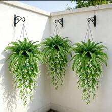 4件套大型波士顿蕨和山茶花壁挂组合，户外 - 婚礼花园现代装饰 | 花园和露台装饰，免维护 - 非常适合春季、情人节、母亲节、复活节、圣帕特里克节、生日、周年纪念日、室内/室外人造花卉装饰、家居节日装饰 - 白色 - 查看 4