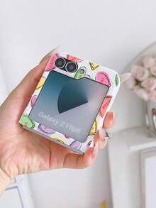 1pc Fashionable And Minimalist Skin Feel PC Material Cute And Minimalist Full Screen Heart-Shaped Element Folding Phone Case, Can Protect And Prevent Falling For: SamsungGalaxy Zflip 3/Zflip 4/Zflip 5/Zflip 6/Zflip 7/ Find N3 Flip/ Razr 50 Ultra/ Razr 60 Ultra/ Razr 60/ Razr 50/XiaomiMIX Flip/Galaxy Z Flip7 FE - White - View 4