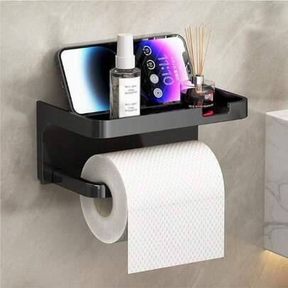 Toilet Paper Holder With Storage Shelf - Wall Mounted, Self-Adhesive Or Screw Fixing, No Drilling Required, Holds Toilet Paper And Phones, Bathroom Decor, Autumn Decor