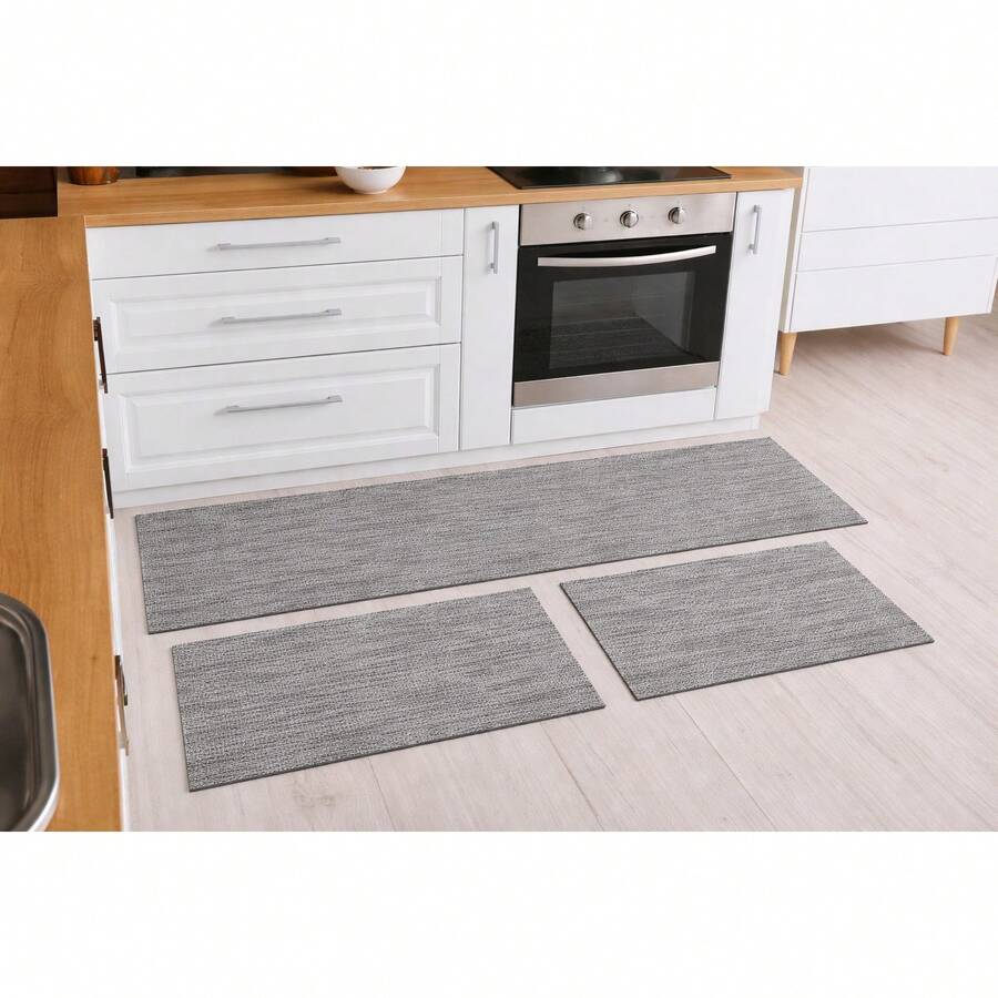 3-Piece Decorative Non-Slip Kitchen Runner Rug Set - 混合灰 - 查看 1