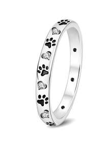 1枚宠物爪心形订婚戒指，经典马眼形单钻戒指，隐藏式光环结婚戒指，精致求婚戒指，送给女友的女士珠宝 - 銀色 - 查看 23