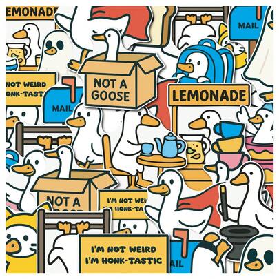 50张可爱傻鹅美学涂鸦贴纸，可用于DIY手账、滑板、吉他、水瓶等，自粘式节日装饰