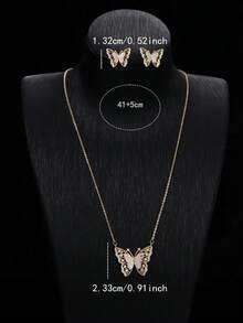 Bộ 2 món trang sức hình bướm đính đá Cubic Zirconia tổng hợp cao cấp, sang trọng, thanh lịch, đa năng, thích hợp cho nữ giới đeo hàng ngày và làm quà tặng. - Bộ vòng cổ và hoa tai - Xem 6