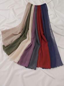 1件女士新款珍珠雪纺花卉刺绣围巾，马来西亚围巾披肩 - 彩色 - 查看 5