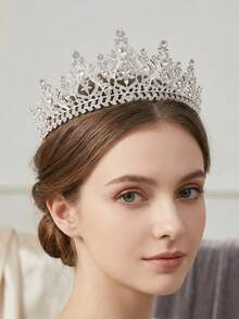 1PC Women's Vintage Silver Rhinestone Bridal Tiara Crystal Wedding Crown Princess Pageant Hair Accessories For Prom Banquet,Sparkly Silver Rhinestone Crown Vintage Bridal Tiara Hair Accessories For Wedding Quinceañera Pageant Prom Birthday - Silver - View 10