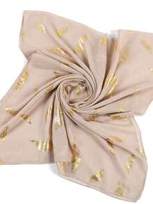 1pc Women's Fashion Rose Gold Feather Print Scarf/Headscarf, Suitable For Daily Wear - Khaki - View 6