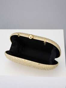 Elegant Fashion Rhinestone Embellished Oval Clutch Bag - Gold - View 3