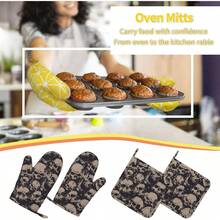 Juego de 4 manoplas de horno y soportes para ollas, de silicona, resistentes al calor, para horno, guantes antideslizantes, decoración de cocina para barbacoa, cocina, asar y hornear - Cráneo aterrador de terror grunge - Ver 7
