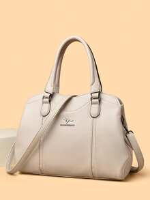 Genuine Soft PU Leather Women's Retro Shoulder Handbag, Large Capacity Luxury Designer Ladies Tote Bag Wallet - White - View 1
