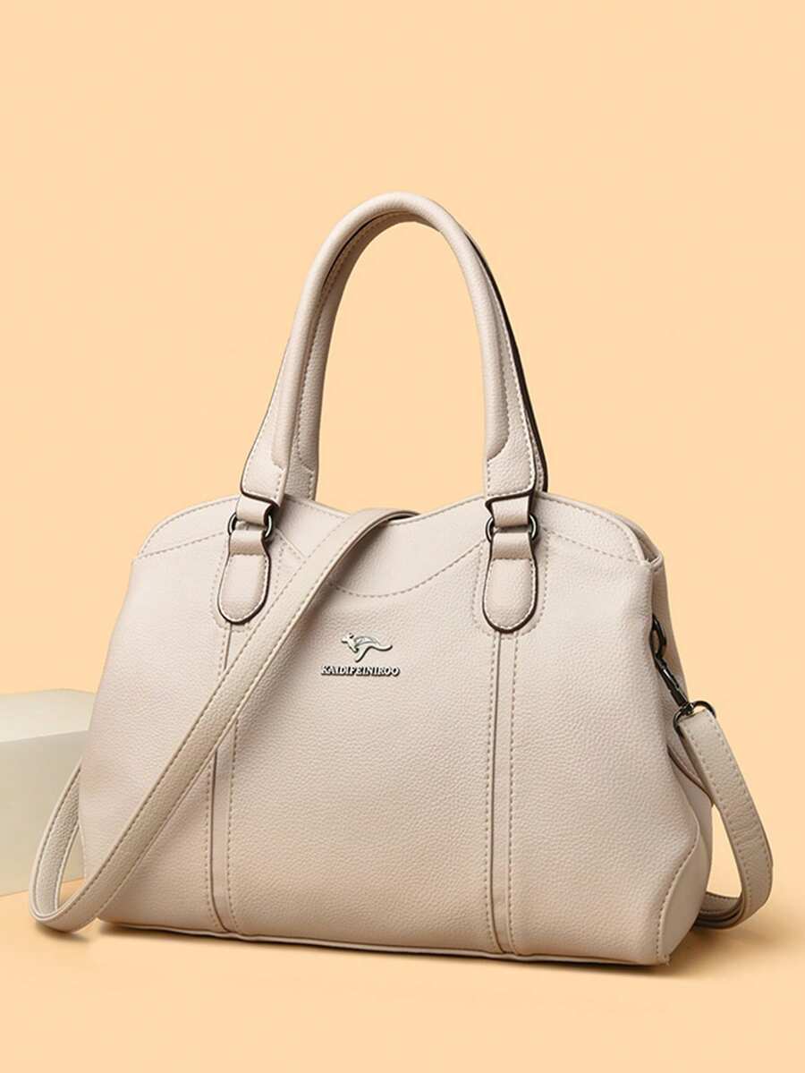 Genuine Soft PU Leather Women's Retro Shoulder Handbag, Large Capacity Luxury Designer Ladies Tote Bag Wallet - White - View 1