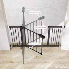 Baby Safety Gate with 3 Extensions - Adjustable 42" x 1.9" x 30" Q195 Steel Doorway Barrier - Powder-Coated Finish for Stairs and Doorways - Walk-Through Design Pet Gate - Black - Negro - Ver 6
