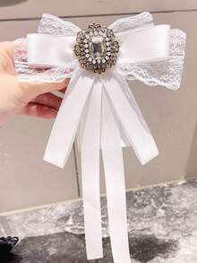 1pc Lace Bow Tie Flower Brooch Accessory, Korean Chic Lace Ribbon Bow Brooch Decor, Suitable For Daily Wear, Birthday, Back To School Gift For Friends - Multicolor - View 7