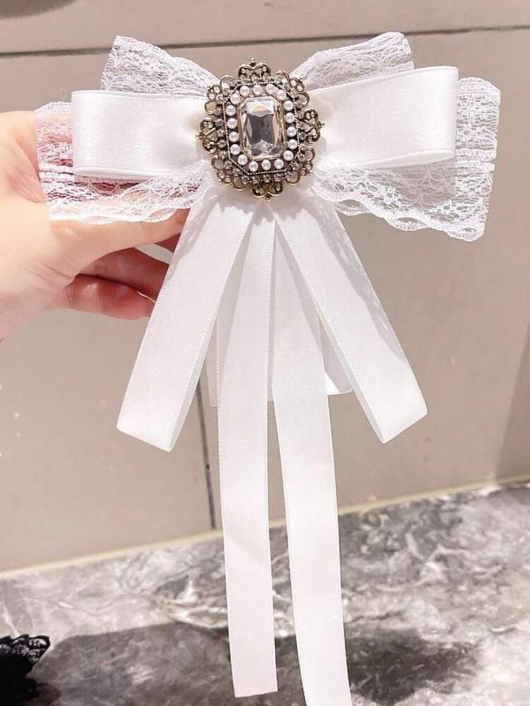 1pc Lace Bow Tie Flower Brooch Accessory, Korean Chic Lace Ribbon Bow Brooch Decor, Suitable For Daily Wear, Birthday, Back To School Gift For Friends - Multicolor - View 7