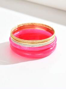 4pcs/Set Vintage Style Women Acrylic Resin Bracelet Set (Random Color & Pattern) - Multicolor - View 35