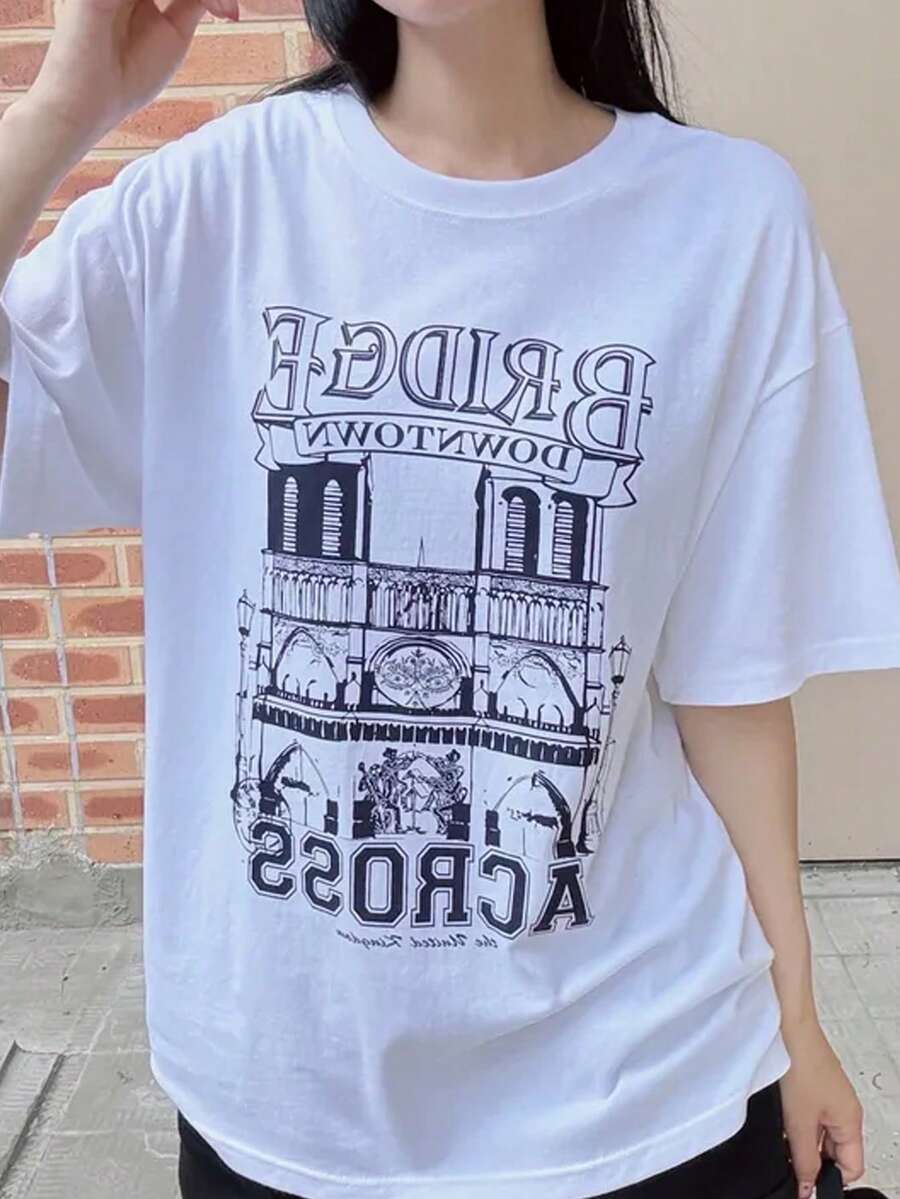 Short-Sleeved T-Shirt For Women, Summer, Round Neck, Loose Top - White - View 1