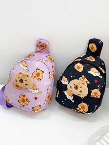 水豚斜挎包，卡通印花胸包，男女通用迷你背包，多功能小号单肩包 - 彩色 - 查看 1