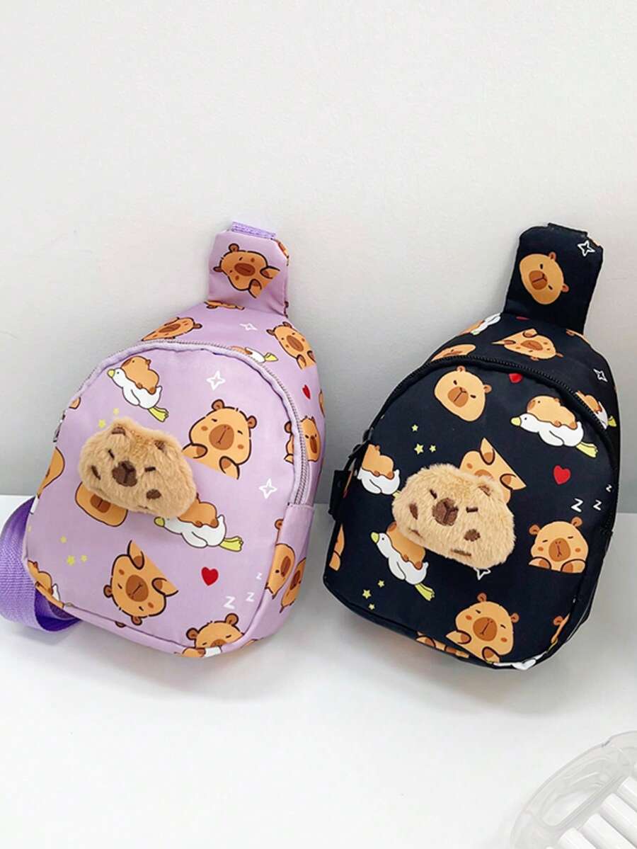 水豚斜挎包，卡通印花胸包，男女通用迷你背包，多功能小号单肩包 - 彩色 - 查看 1