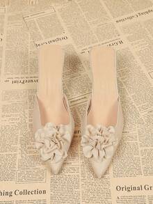 Giày sandal cao gót mũi nhọn thanh lịch dành cho nữ, sandal đế xuồng cao gót màu be đa năng cho mùa hè, phù hợp cho công sở, tiệc tùng, đám cưới, hộp đêm. - Màu be - Xem 3