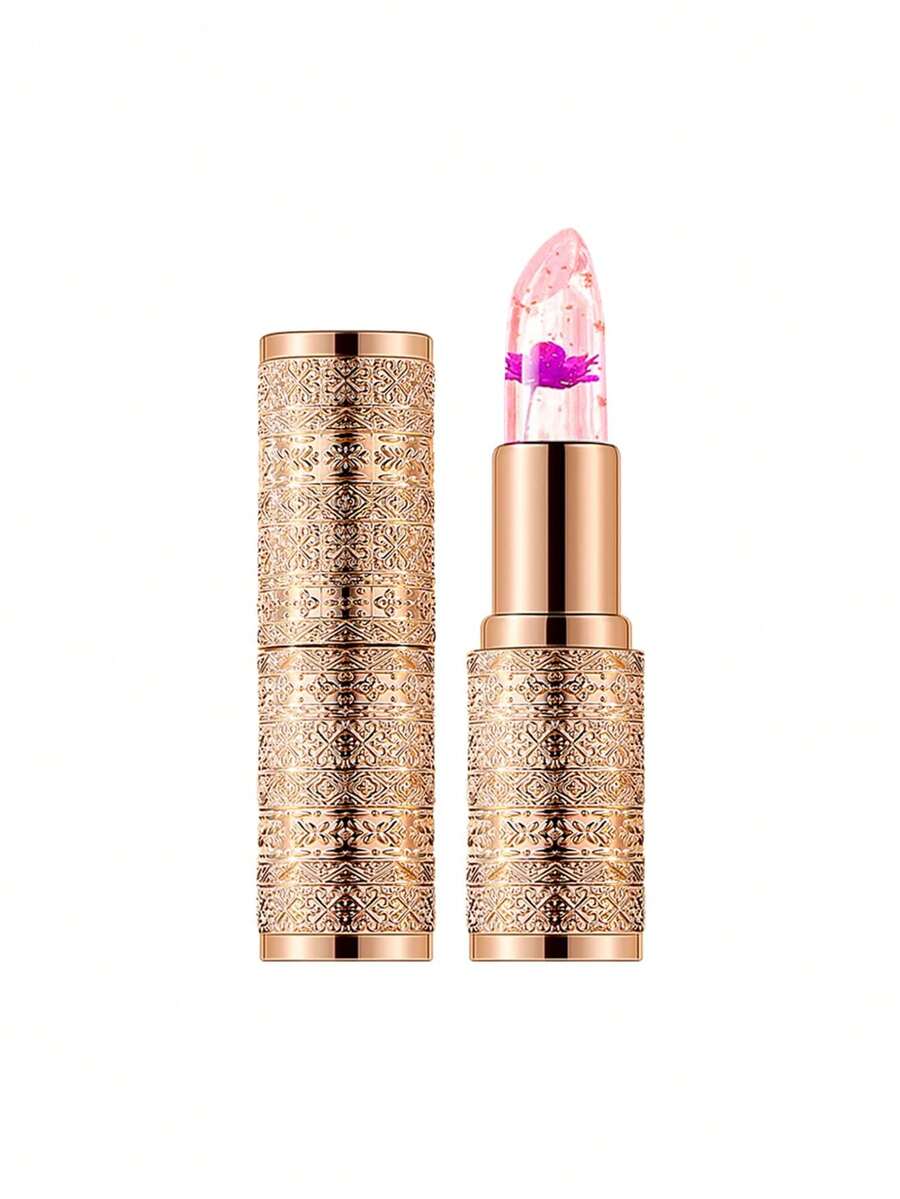 1支温变花朵保湿润唇膏，金色管身，滋养保湿，打造自然妆效，唇部护理