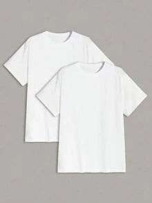 Manfinity Homme 2-Piece Solid Color Crew Neck T-Shirt For Men - 白色 - 查看 5
