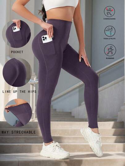 High Waist Lifting Tummy Control Pocket Yoga Pants, Fitness Leggings, Tight Elastic Sports Wear, Outdoor Skinny Pants