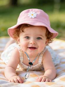 可调节防晒帽，带下巴系带，适合泳池边、度假日、海滩、公园和日常佩戴 - 白花 - 查看 3