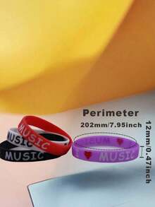 4pcs Multi-Color Combination "I Love Music" Waterproof & Durable Silicone BraceletWomen's Minimalist Bracelet & Bangle, Exquisite & Fashion Design, High-Quality Texture, Brighten Skin Tone & Slim Wrist Look, Unique Non-Repetitive Style, All-Match For Daily Wear, Commute, Vacation, Party, Banquet & Bridal Jewelry, Perfect Gift For Birthday, Best Friend, Valentine's Day And Mother's Day - 彩色 - 查看 3