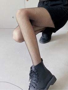 1双女士渔网连裤袜，迷你网眼黑色长筒袜，性感透明薄款高腰连裤袜 - 黑色 - 查看 4