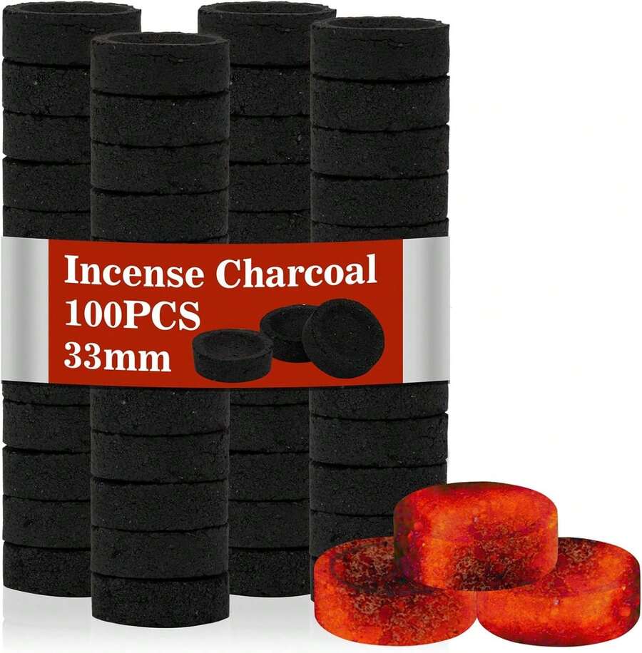 50PCS Incense Charcoal Briquettes - Charcoal Tablets Incense Burner Charcoal Burning Discs Resin Burner Grilling Quick Light Natural Charcoal Bulk Instant Fire Coals Supplies - 50 - 查看 1