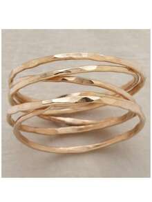 Anillos de mujer de estilo bohemio multicapa, conjunto de anillos anchos cruzados de tono dorado multicapa de moda para damas, joyería para fiestas - Dorado - Ver 1