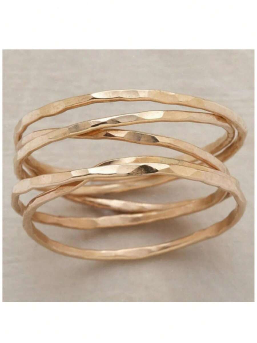 Anillos de mujer de estilo bohemio multicapa, conjunto de anillos anchos cruzados de tono dorado multicapa de moda para damas, joyería para fiestas - Dorado - Ver 1