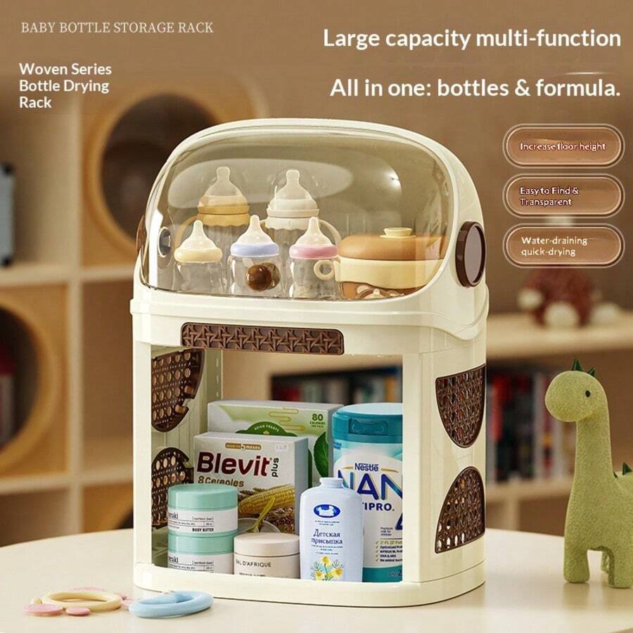 Giá đựng đa năng bình sữa và sữa bột cho bé, có nắp đậy chống bụi dạng lật, khay hứng nước phía dưới, tùy chọn một tầng/hai tầng, dụng cụ sắp xếp đồ dùng cho bé.