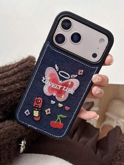 1 件，日本和韩国樱桃牛仔刺绣，适用于 17/17 Pro Max/16 Pro Max/15 Pro/14/13/12/11，适合作为情人节/生日/母亲节礼物送给家人/朋友/姐妹/女友。