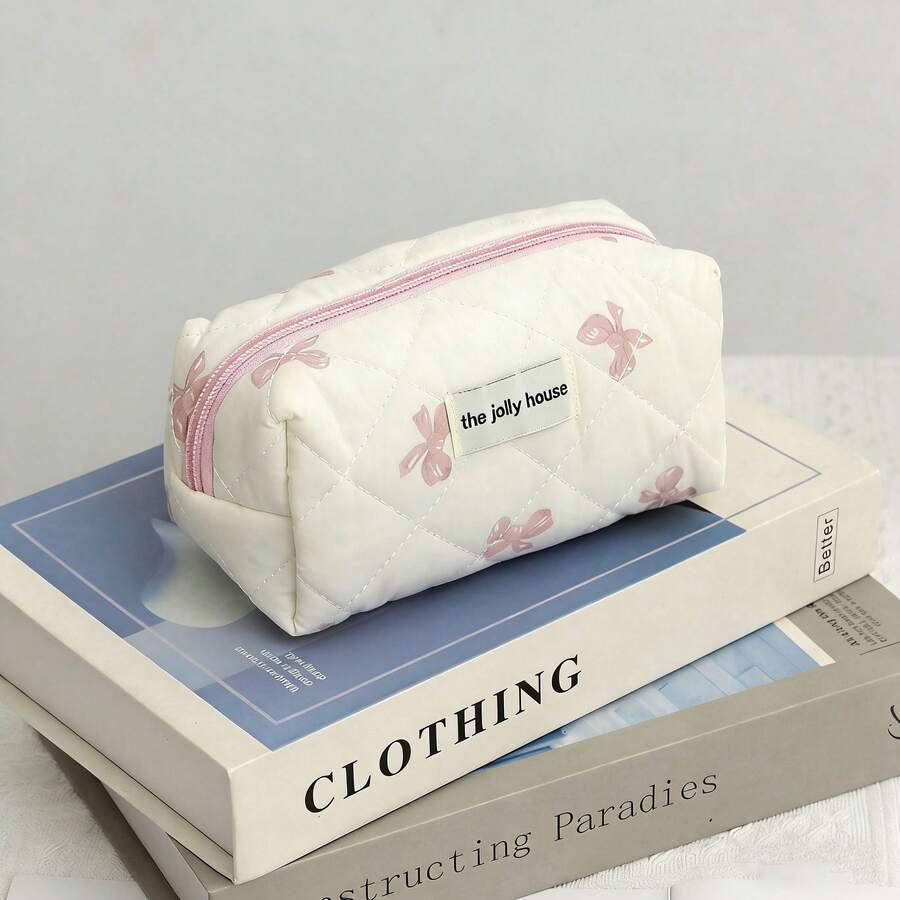 1pc Plaid Bow Decor Large Capacity Clutch Bag, Multi-Functional Storage Pouch, Coin Purse, Cosmetic Organizer Bag, Travel Essential, Cruise Essential, Dorm Essential - Multicolor - View 1