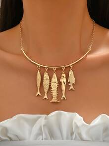 1 buah Kalung Unik Berbentuk Berbagai Ikan untuk Wanita, Aksesori Logam Desain Niche Cocok untuk Perjalanan Sehari-hari, Pantai Musim Panas, Kencan - Yellow Gold - View 1