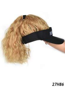 Hat Wigs Synthetic Curly Wavy Ponytail Wigs With Empty Top Hat For Women Daily Party Use,Letter Black Sunshade Ha Hooded Wig - Multicolor - View 11