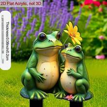 2D Acrylic Outdoor Garden Yard Stake Decor With 2 Small Frogs - A - View 3