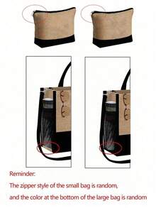 This Women's Beach Themed Handbag Set Features The Artistic "Milano Italy" Logo And Includes A Large Capacity Handbag And Two Makeup Bags. - Multicolor - View 8