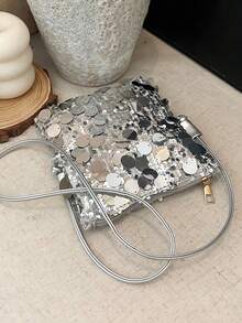 New Fashionable Shiny Sequin Silver Versatile Elegant Square Shoulder Bag/Crossbody Bag For Women - Silver - View 4