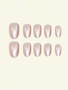 瞬间提升你的美甲造型！这款短款椭圆形裸色水晶猫眼美甲贴纸，完美贴合短指甲，亚克力材质，套装包含1片果冻胶和1个指甲锉，适合女性和女孩日常工作、学习和派对使用。 - 彩色 - 查看 3