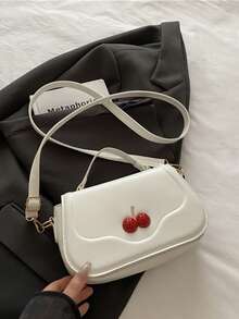 3D Cherry Shaped Mini Handbag, Sweet Girl's Tote Bag, Gentle Style Shoulder & Crossbody Bag - White - View 3