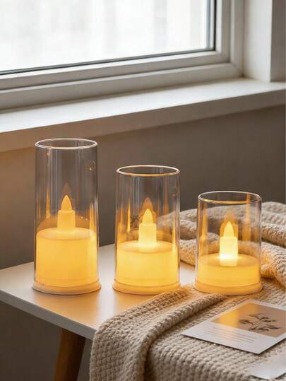 3pcs/Set LED Realistic Electronic Candle Lights, Romantic Wedding Proposal Party Birthday Outdoor Decor Atmosphere Lights