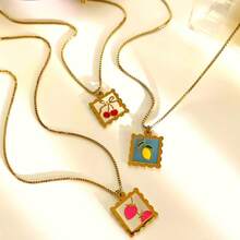 1 pieza Colgante cuadrado de moda con limón y cereza - Multicolor - Ver 2