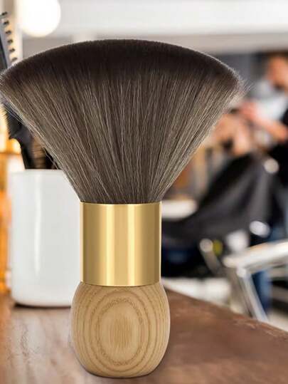 1pc Large Hair Cutting Neck Duster Brush, Professional Salon Tool Made Of Natural Fiber On Wooden Handle, Suitable For Barbers And Home Use