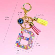 1pc Bohemian Evil Eye Resin A-Z Letter Keychain, Cute Heart Sequin Epoxy Letter Keyring Decoration Accessory, Unisex Fashion Minimalist Accessory For Wallet, Backpack, Car, Suitable For Daily Travel, Holiday Gift For Friends - Color - View 8